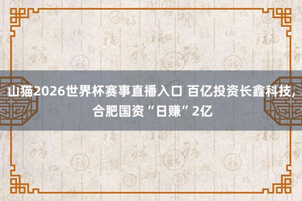 山猫2026世界杯赛事直播入口 百亿投资长鑫科技, 合肥国资“日赚”2亿
