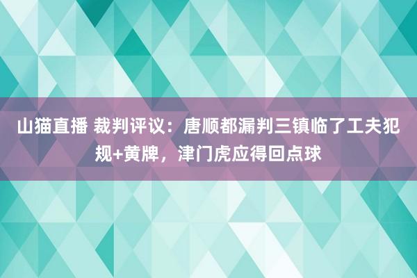 山猫直播 裁判评议:唐顺都漏判三镇临了工夫犯规+黄牌,津门虎应得回点球