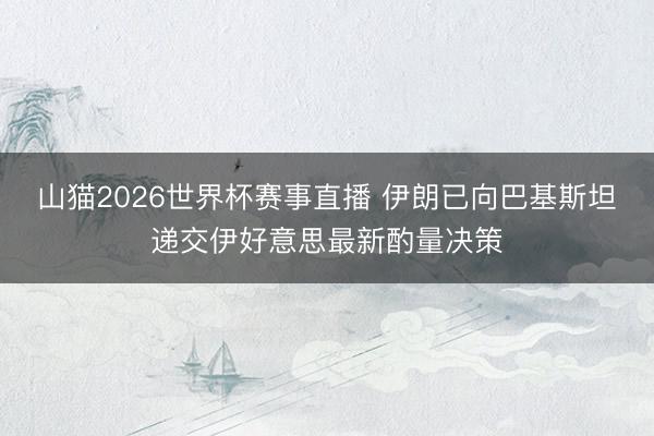 山猫2026世界杯赛事直播 伊朗已向巴基斯坦递交伊好意思最新酌量决策