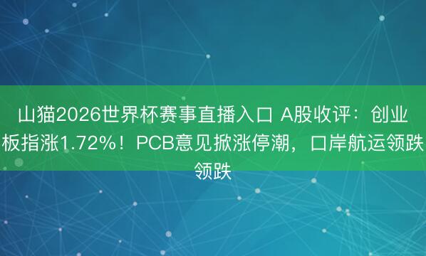 山猫2026世界杯赛事直播入口 A股收评:创业板指涨1.72%!PCB意见掀涨停潮,口岸航运领跌
