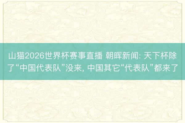 山猫2026世界杯赛事直播 朝晖新闻: 天下杯除了“中国代表队”没来, 中国其它“代表队”都来了